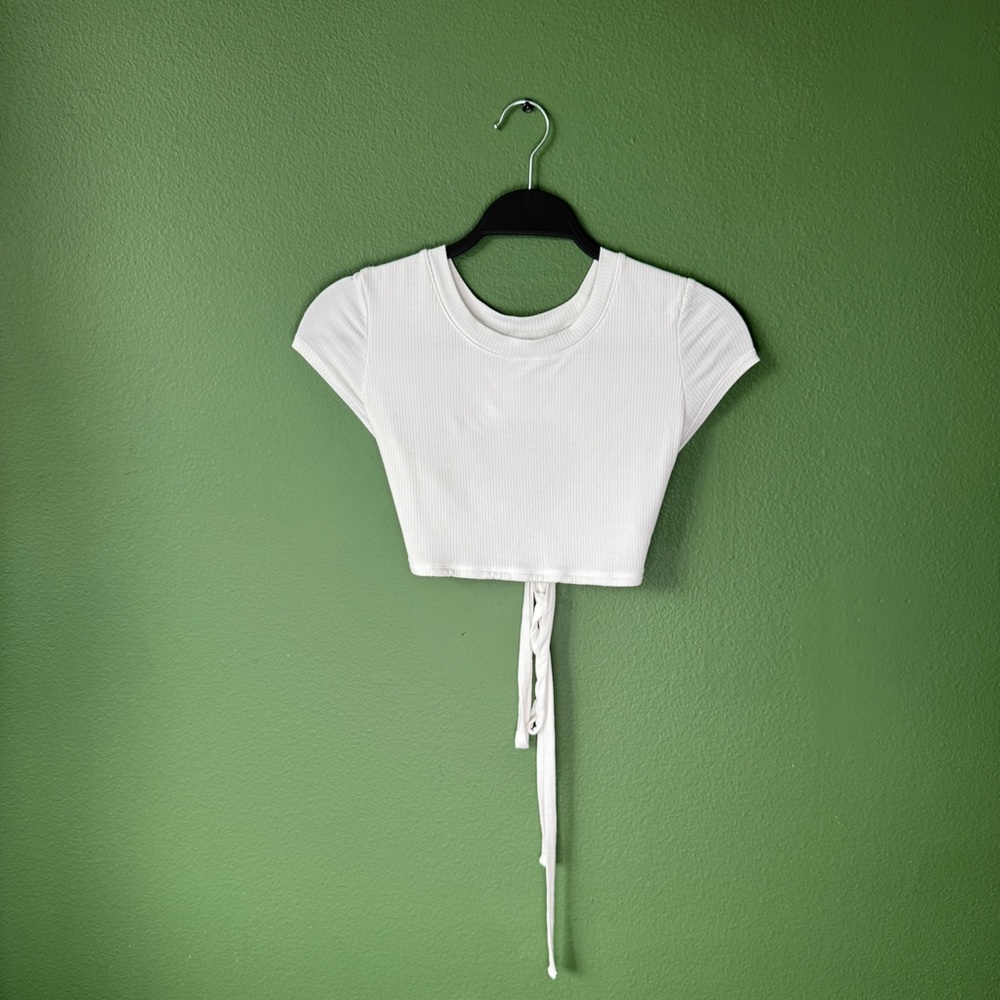 Aerie Offline White Open Back Crop Top Size XS